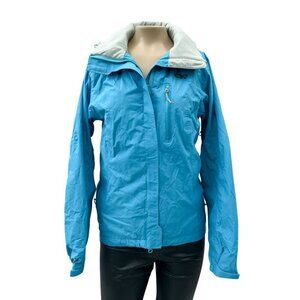 Outdoor Research Full Zip Waterproof Hooded Rain Coat Jacket Light Blue Women XS
